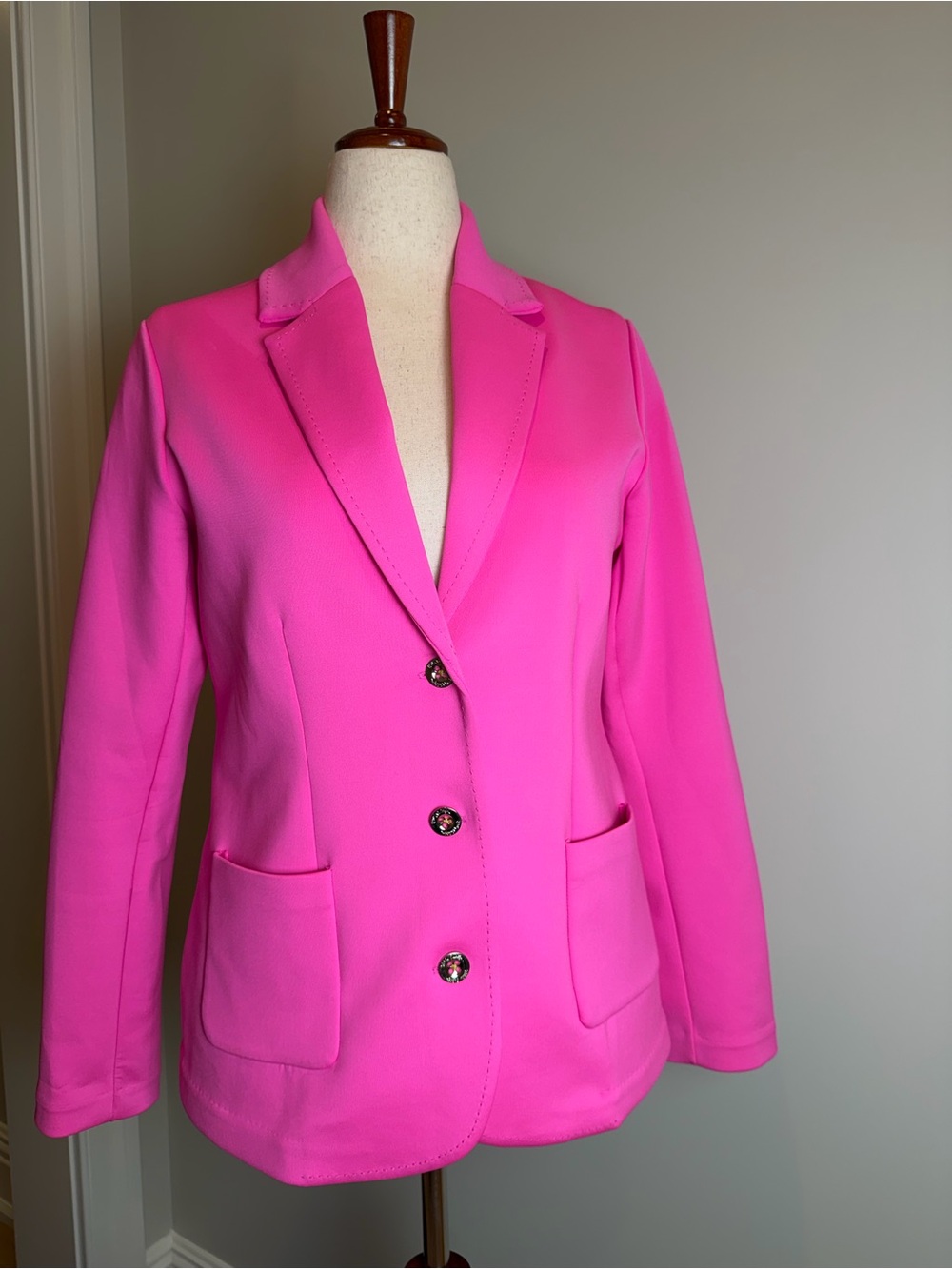 Lilly Pulitzer Stretch Size Large Bright Pink Tailored Notch-Lapel Blazer